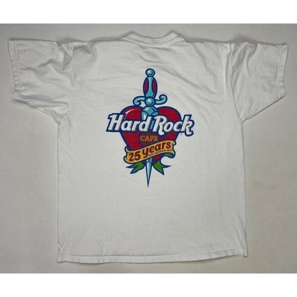 VINTAGE Hard Rock Cafe London 25th Year Anniversary T-shirt Men Large White 90s - Picture 1 of 7